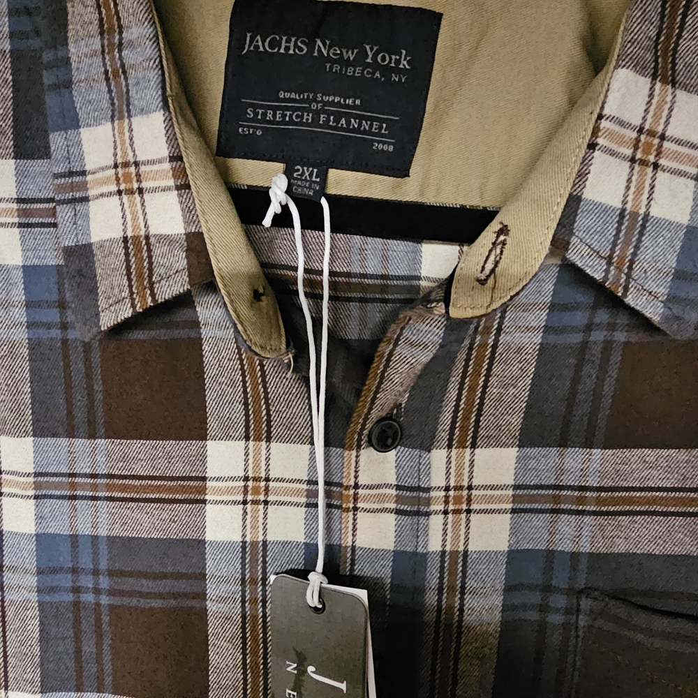 Jachs New York Men's Blue and Brown Plaid Button Down Shirt